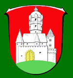 Unser Wappen - Zitronengelbes Tor mit rotem Ronneburger Himmel - Naja - modernes Design. (Isch woars nett!)